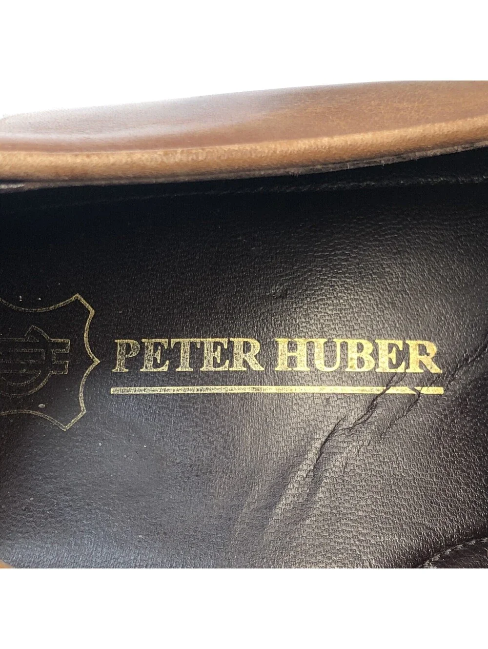 PETER HUBER Men's Brown Leather Dress Shoes Loafers Custom Made ShanghaI Sz 8.5